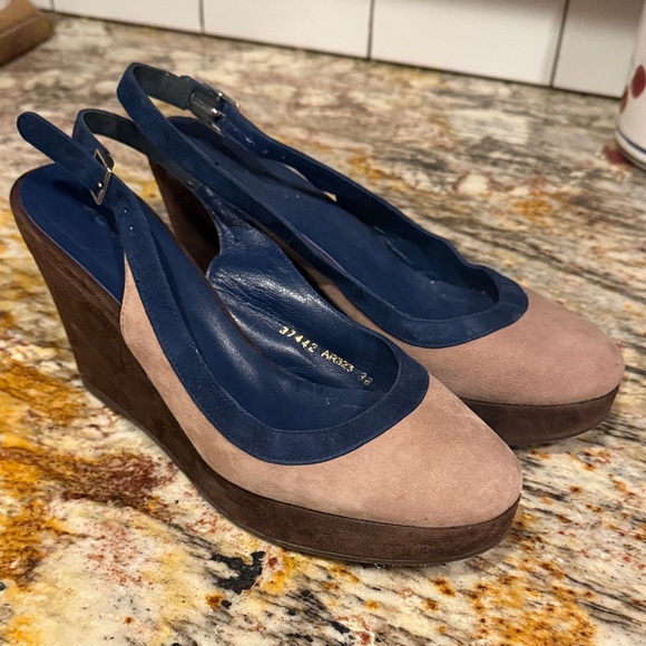 Boden Women's Suede Slingback Wedge Shoes - Blue and Brown 7 1/2 - Picture 1 of 4